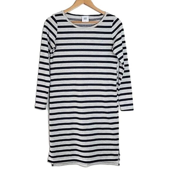 Mama Licious Maternity Blue Gray Long Sleeve Striped Crew Neck Mini Dress size S - Picture 1 of 12
